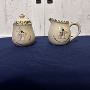 We Can Build A Snowman Stoneware Sugar And Creamer Set Christmas Holiday